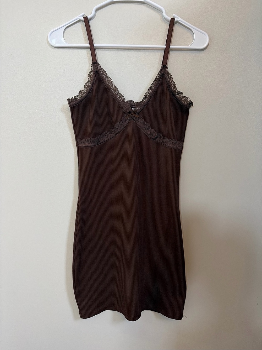 H&M Brown Lace-Trim Ribbed Slip